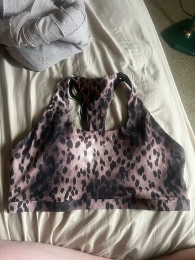 Fabletics Mauve and Black Leopard Racerback Sports Bra